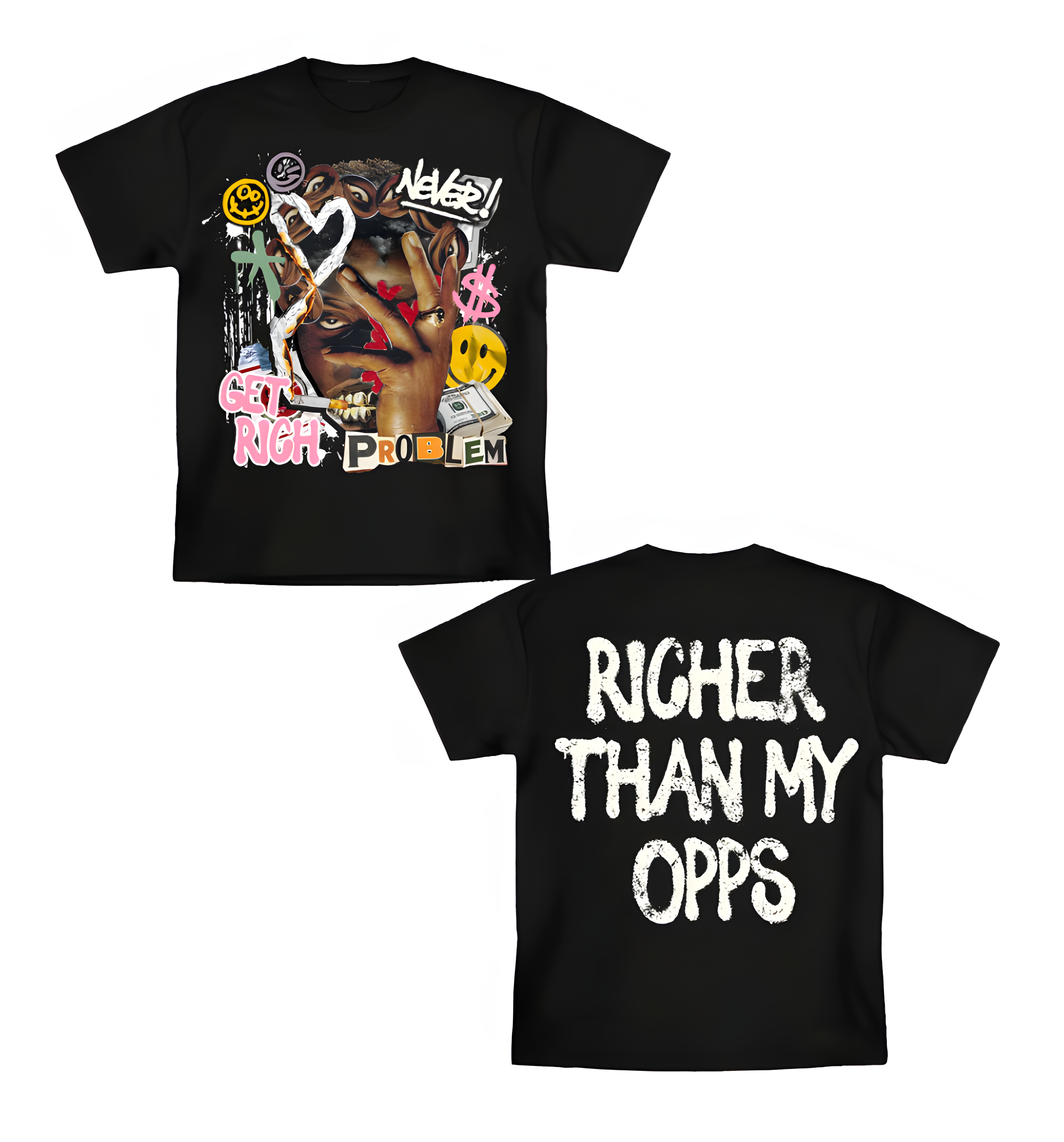 Richer Than My Opps Vintage Abstract Man Graphic Cotton T-shirt